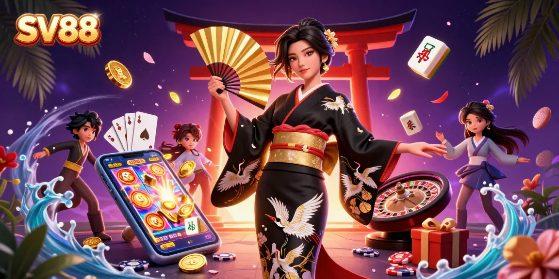 Experience the excitement of SV88 with stunning visuals of gaming elements, dynamic casino action.