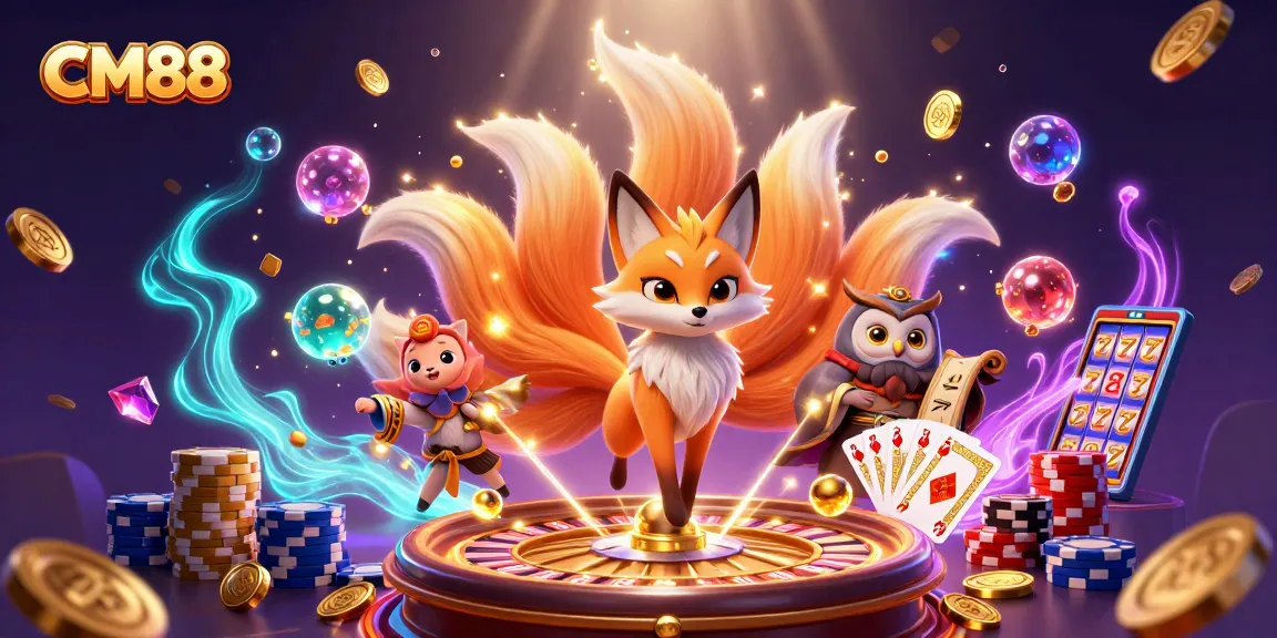 Win big thrills with CM88's vibrant gaming scene featuring magical characters and casino treasures.