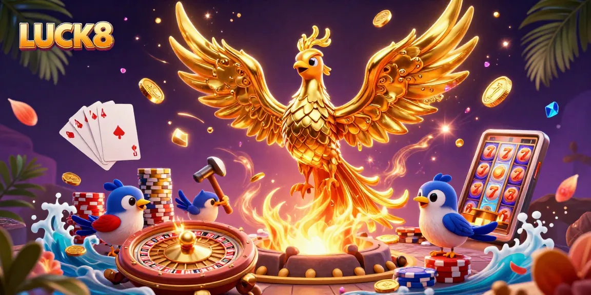 LUCK8 attracts players with thrilling casino action featuring a golden phoenix and dynamic gaming elements.