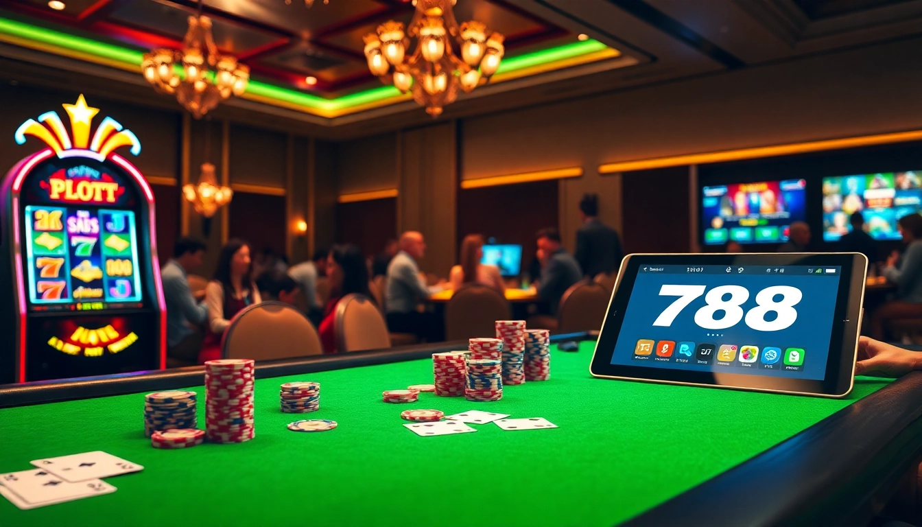 Winning at a brightly illuminated table, showcasing the excitement of 788t gambling experiences with colorful chips and cards.