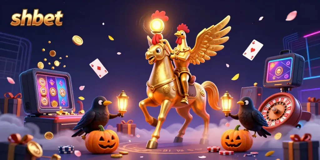 Experience thrilling gaming with shbet in a fantastical midnight casino scene featuring unique characters and vibrant elements.