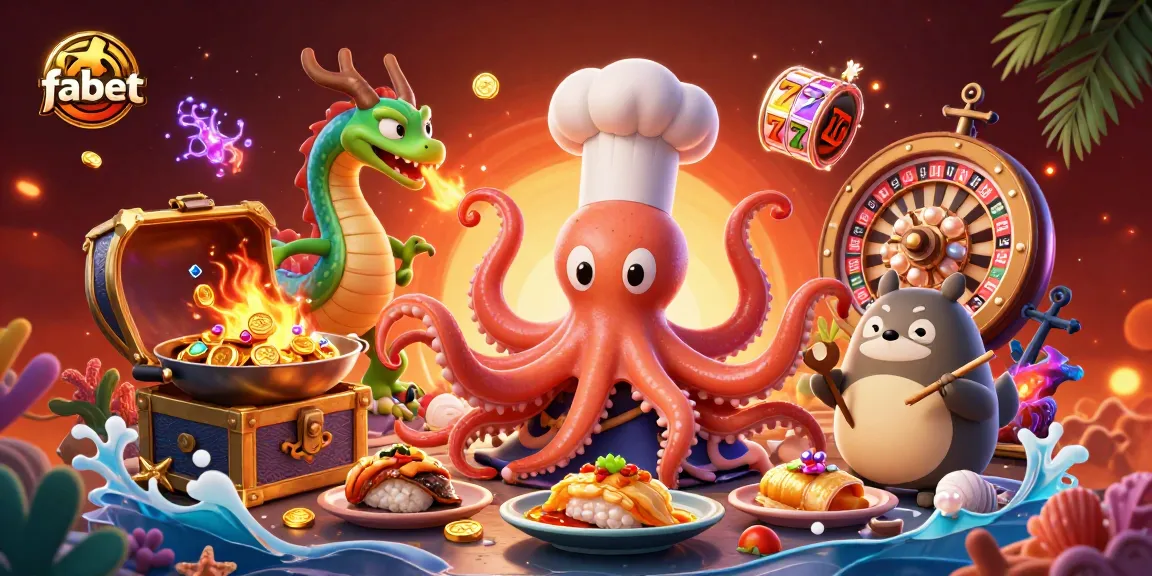 Engage with fabet's thrilling casino scene featuring a vibrant sushi chef octopus and dynamic gameplay.