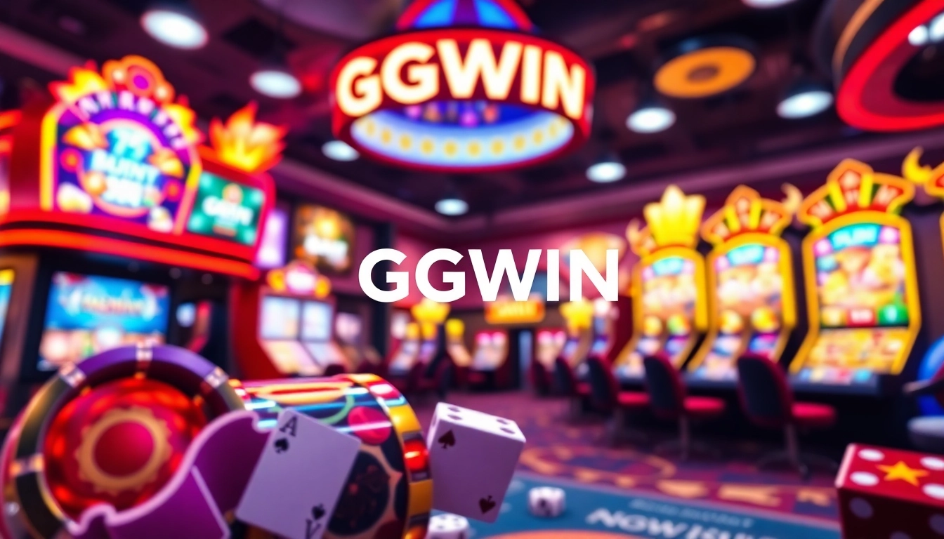 Engaging GGWIN gaming platform interface highlighting various game icons and a lively casino atmosphere.