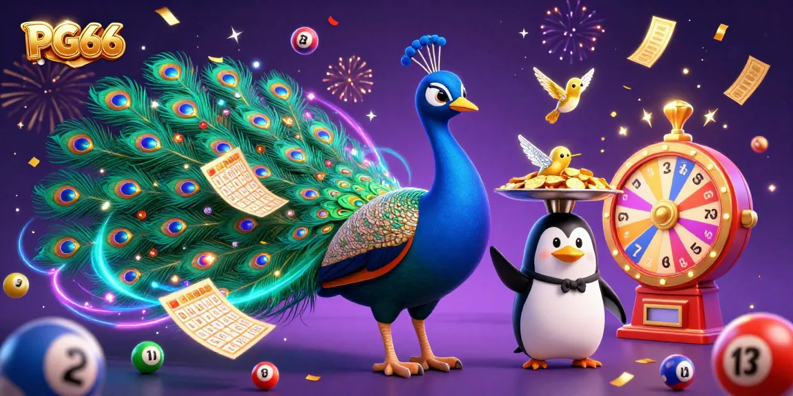 Experience the thrill of PG66 online gambling with vibrant visuals of animated lottery elements and casino excitement.