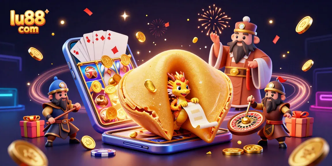 Spin to win at lu88 com's vibrant gaming world with 3D dragon and golden fortune cookie!