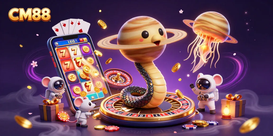 Experience the excitement of CM88 with a vibrant 3D casino illustration showcasing thrilling gaming elements.