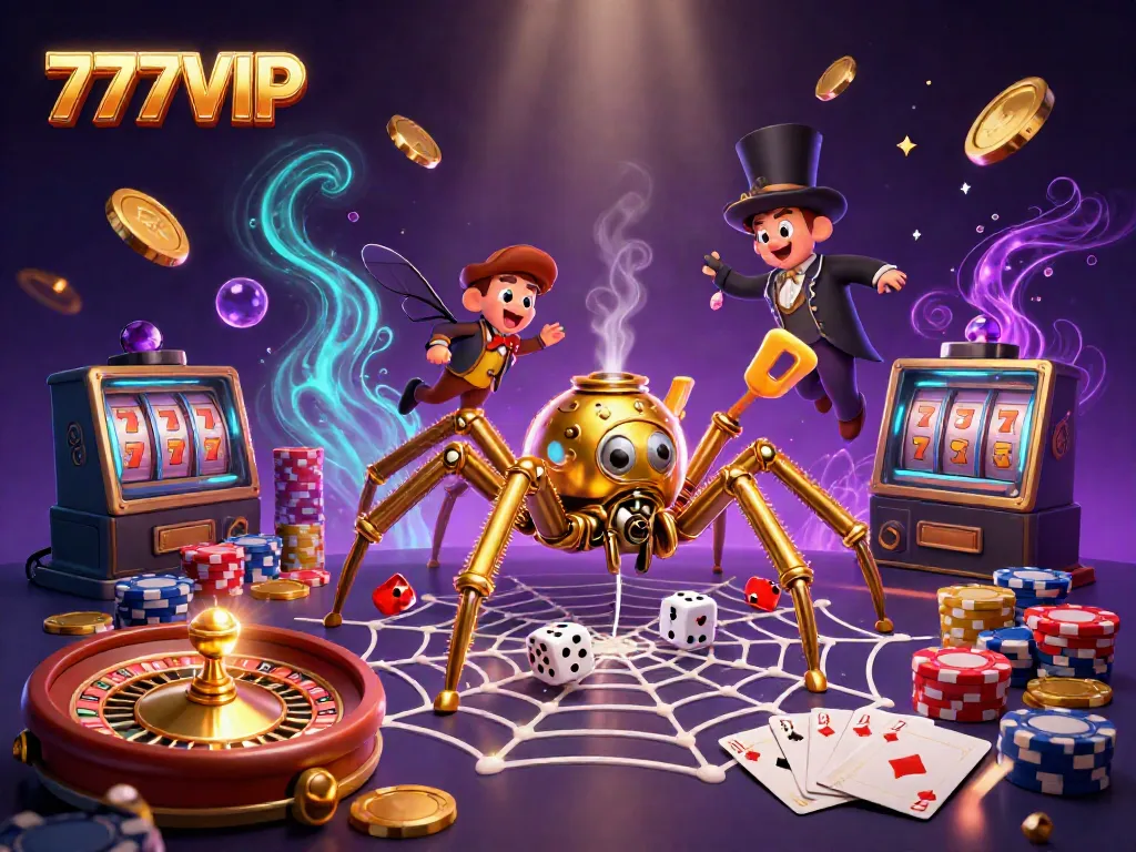 Experience the excitement of 777VIP with golden chains, spinning roulette, and vibrant casino elements.