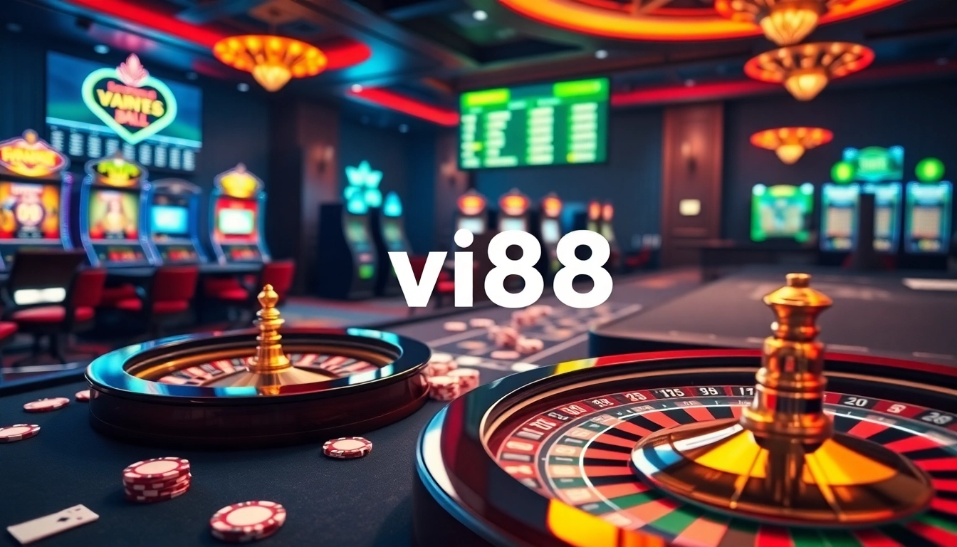 Engaging gaming scene at vn88 with roulette, poker, and modern online betting interface.