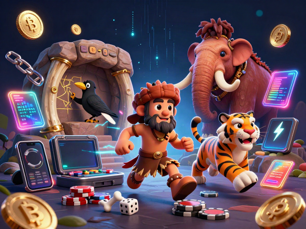 Experience thrilling games at s6 66 in a prehistoric casino featuring cavemen, crypto, and vibrant decorations.