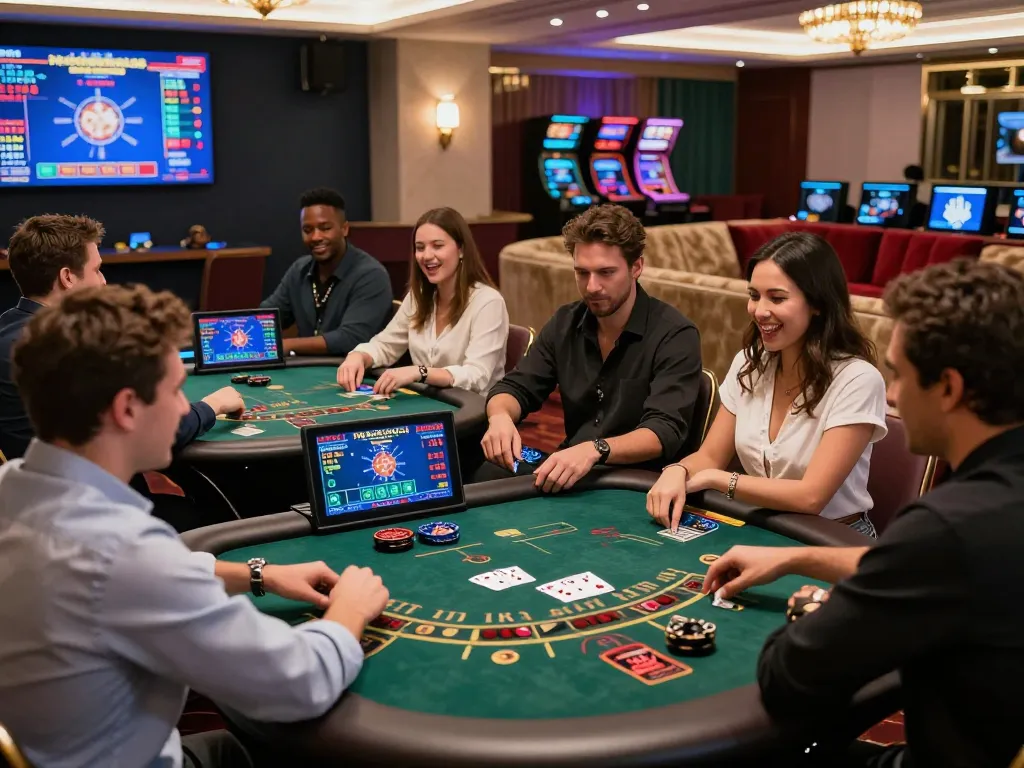 KO666 players enjoying diverse online gaming experiences in a stylish casino environment.