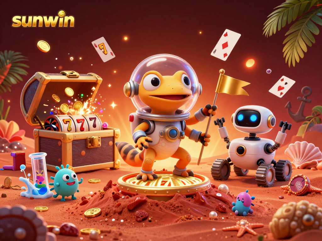 Experience the thrill of sunwin at Mars' buried casino in vibrant 3D illustration.