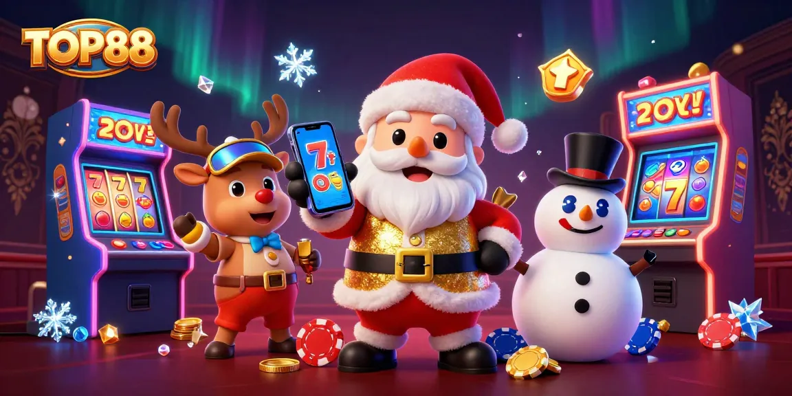 Experience exciting jackpot slots with TOP88 in a festive cartoon casino scene.