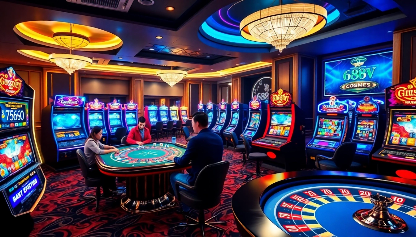 Experience thrilling gameplay at 688v with vibrant casino tables and exciting slot machines.