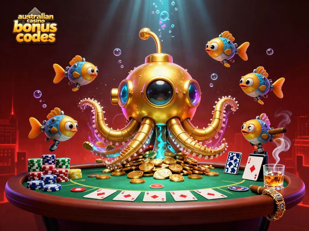 Aussie players win big with exclusive australian casino bonus codes in a colorful undersea poker scene
