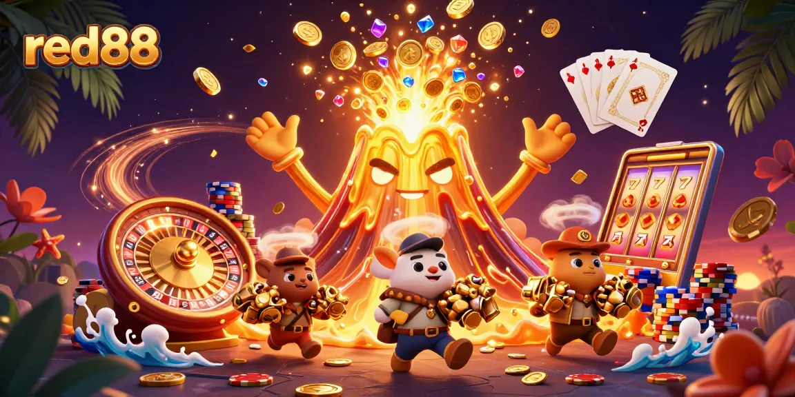 Experience winning action at red88 casino with vibrant treasures, golden coins, and thrilling game elements.